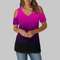 thumbnail image 1 of Cavosen Womens Casual Tops Short Sleeve Summer Off Shoulder Sleeve Dressy T Shirts Pullover Tunic V Neck Loose Blouse Gradient Trendy Shirts Resort Vacation Tees Pink 2XL, 1 of 6