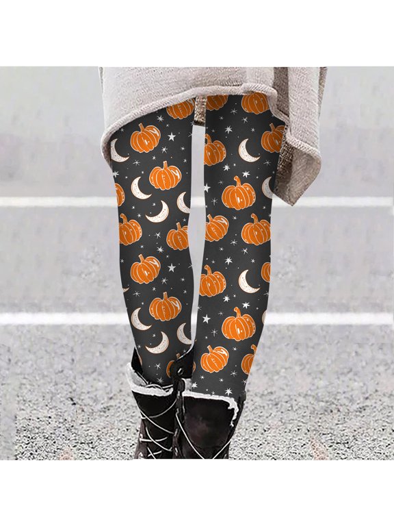 Womens Comfy Pants Halloween Funny Pumpkin Print Butt Lifting Soft Full Length Leggings Elastic Waist Bottom Party Pants