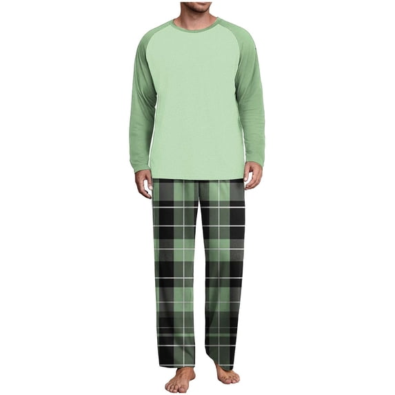 Cavosen Womens Cotton Pajama Sets Crew NeckLong Sleeve Pajama Set Color Block Plaid Loungewear Winter Sleepwear