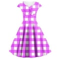 thumbnail image 1 of Cavosen Womens Dresses 1950s Purple Vintage Retro Short Sleeve V Neck Loose A-Line Tea Length Dresses Plaid Elegant Bodycon Rockabilly Cocktail Party Dress Summer Homecoming L, 1 of 3