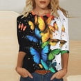 thumbnail image 1 of Cavosen Womens Dressy Tops 3/4 Length Sleeves Floral Graphic Print Pullover Tees Crewneck Loose Fit Summer Blouse Resort Trendy Shirts Beach Vacation T-Shirts Going out 2XL, 1 of 5