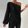 thumbnail image 1 of Cavosen Womens Dressy Tops Long Sleeve Pullover T-Shirts Tunic One Shoulder Neck Solid Soft Blouse Elegant Vacation Tops Stylish Loose Shirts Workout Resort Tees Summer Black L, 1 of 7