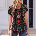 thumbnail image 1 of Cavosen Womens Dressy Tops Short Sleeve Pullover Blouse Tunic Crewneck Floral Print Curved Hem Pleated Soft Tops Vacation Shirts Stylish Casual T-Shirts Going out Beach Tees L, 1 of 7