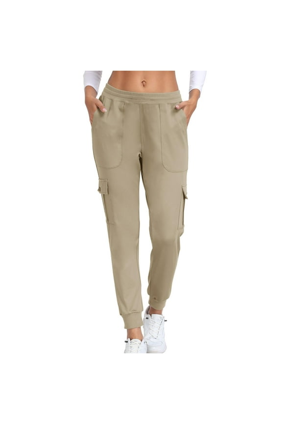 Womens Fall Pants Low Waist Trousers with Pockets Solid Elastic Waist Bottoms Jogger Windbreaker Clothes