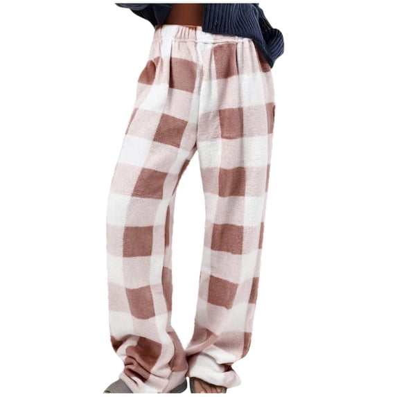 Cavosen Womens Flannel Pajama Pants Wide Leg Trousers Plaid Plaid Palazzo Elastic Waist Sweatpants Casual Pants