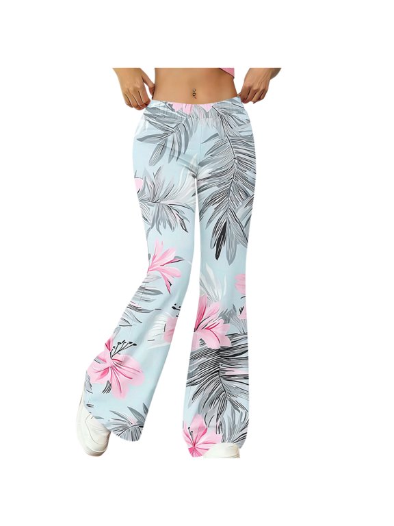 Womens Flare Leggings Lifting Seamless Soft Yoga Pants Full Length Palm Print Tights Running Workout Pants