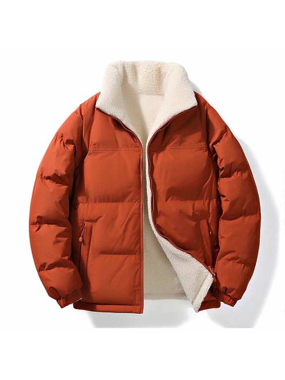 Womens Fleece Jacket Winter Lightweight Zipper Long Sleeve Puffy Coat Insulated Stand Collar Solid Tops Workout Outerwear with Pockets