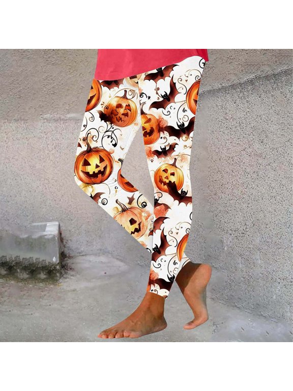 Womens Halloween Leggings Funny Pumpkin Print Butt Lifting Soft Full Length Leggings Elastic Waist Bottom Winter Party Pants