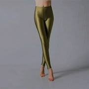 CAVOSEN Womens Leggings Elastic Waist Green Long Pants Glossy Shiny Running Tight Seamless Solid Skinny Yoga Pants Winter Athletic Workout Trousers Activewear Jogger Pants S