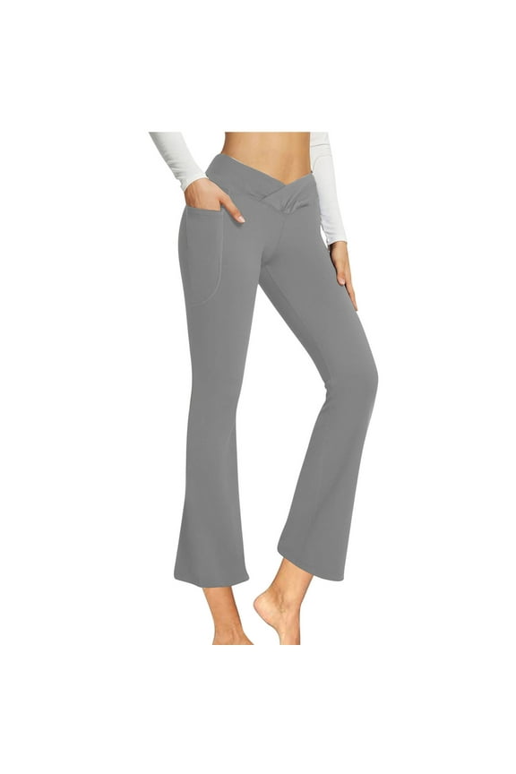 Womens Leggings Flare Seamless High Waisted Full Length Pants with Pockets Solid Butt Lifting Tight Gym Pants Buttery Soft Stretch Athletic Pants