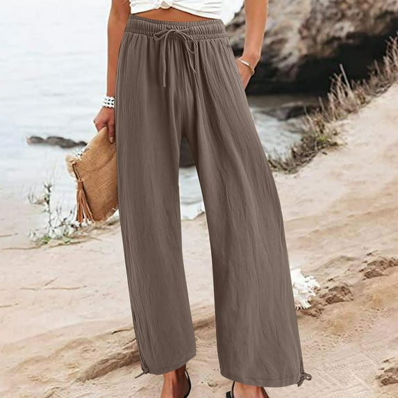Cavosen Womens Linen Pants with Pockets Wide Leg Palazzo Pants Plus Size loose Fit Long Pants Lounge Trousers Sweatpants Casual Loose Baggy Vintage Pants High Waisted Workout Pants Solid