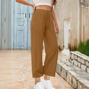 Cavosen Womens Linen Pants with Pockets Wide Legged Pants Plus Size loose Fit Long Pants Lounge Trousers Sweatpants Casual Loose Baggy Pants High Waisted Workout Pants Straight Leg Solid