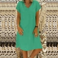 thumbnail image 1 of Cavosen Womens Long Dresses Casual Green Plus Size Short Sleeve Summer Midi Dresses Fashion Loose Flared Dress Plain Cotton Linen Casual Dress V-Neck Dress Going Out Clothes 3XL, 1 of 5