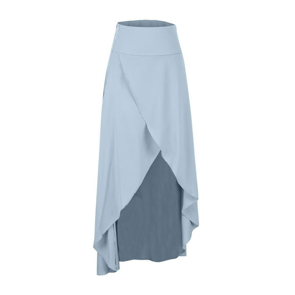 Cavosen Womens Long Skirts Elastic Waistband Plain A-Line Skirts Maxi Skirts High Low Hem Draped Lightweight Flowy Trendy Ankle Length Skirts Work Loose Fall Winter Clothes Blue