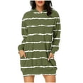 thumbnail image 1 of Cavosen Womens Long Sleeve Dresses Green Hoodie Dress Mini Sweatshirt Pullover Hooded Neck Knee Length Short Dress Striped Casual Trendy Dress with Pocket Fall Winter Clothes M, 1 of 5