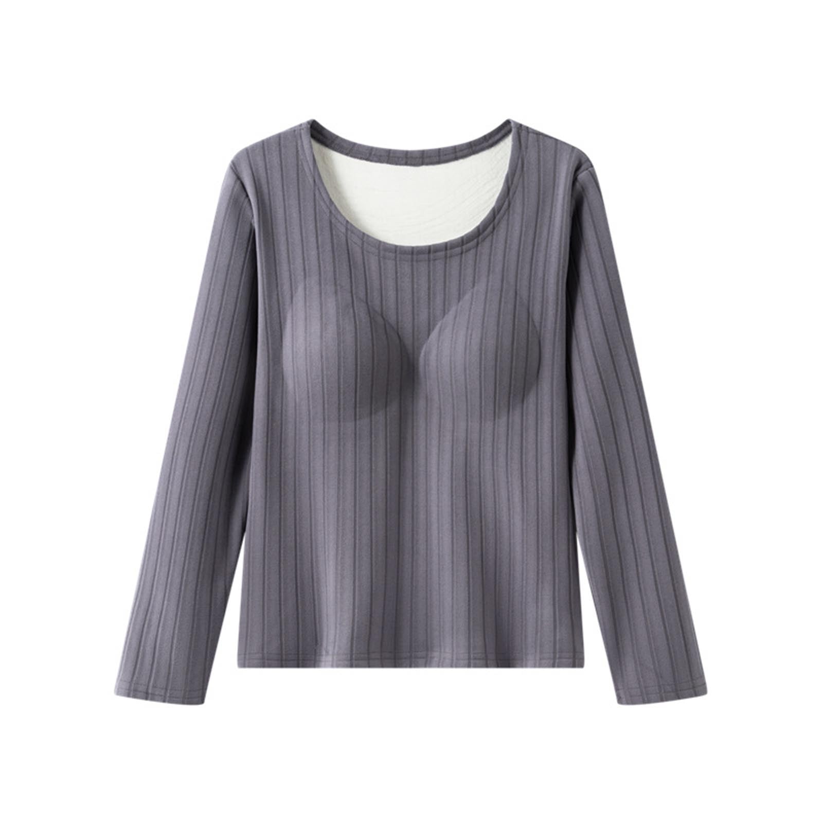 Cavosen Womens Long Sleeve Pajama Tops with Built in Bra Thicken Solid ...