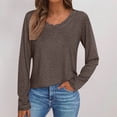 thumbnail image 1 of Cavosen Womens Long Sleeve Tops Dressy Casual Lace Trim Pullover Shirts V Neck Solid Soft Tops Holiday T-Shirts Trendy Loose Blouse Going out Beach Tees Summer Clothes Brown S, 1 of 6