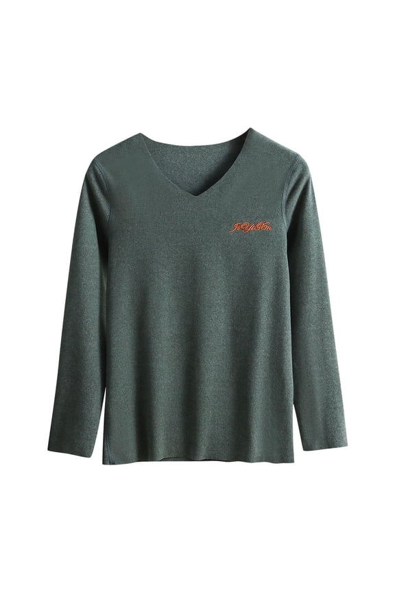 Womens Long Sleeve Undershirt Fleece V Neck Stretch Base Layer Tee Thermal Solid Fitted Outfits Soft Loungewear Everyday Tops