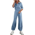 thumbnail image 1 of Cavosen Womens Loungewear Pajama Pants 2 Piece Crew Neck Short Sleeve Top Wide Leg Pants Solid Lightweight Soft Sweatsuit, 1 of 7