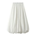 thumbnail image 1 of Cavosen Womens Midi Skirts Elastic Waistband High Waisted Solid Color Bubble Skirts Casual Skirts Lantern Balloon Puffy Lightweight Flowy Trendy A-Line Skirts Calf Length Skirts White, 1 of 6