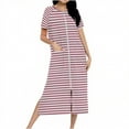 thumbnail image 1 of Cavosen Womens Nightgowns Knit Long Lightweight Bathrobe Pocketed Cozy Sleep Dress Stripe Gradient Soft Zipper Sleepwear, 1 of 7