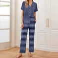 thumbnail image 1 of Cavosen Womens Pajama Sets Short Sleeve Long Pants 2 Piece Button down Soft Nightwear Collared Tops Sleepwear Striped Pjs with Pocket Loose Home Loungewear Outfits Blue S, 1 of 6