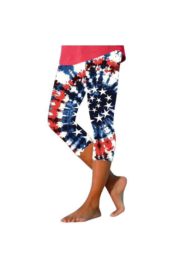 Womens Pants with Pockets Fourth of July High Waist Tight Leggings Lightweight Elastic Waist Cropped Trousers Summer Breathable Travel Pants Blue XL