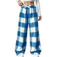 thumbnail image 1 of Cavosen Womens Plaid Pants Plus Size Fleece Wide Leg Trousers Plaid Elastic Waist Bottom Casual Pants Blue 4XL, 1 of 6