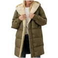 thumbnail image 1 of Cavosen Womens Puffer Coats Outerwear Winter Plus Size Green Warm Long Zipper Button Long Sleeve Coats with Hoodie Solid Color Jacket with Pocket Comfortable Overcoat, 1 of 5