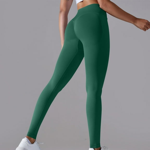 Cavosen Womens Seamless Leggings Green Knitted Elastic Waisted Butt Lifting Long Pants Fitness Running Exercise Tight Solid Skinny Yoga Pants Workout Athletic Trousers Activewear L