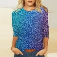 thumbnail image 1 of Cavosen Womens Shirts 3/4 Sleeve Gradient Sparkle Glitter Shiny Print T-Shirts Round Neck Loose Blouse Dressy Fashion Pullover Tops Flowy Going out Tees Summer Vacation 2XL, 1 of 5