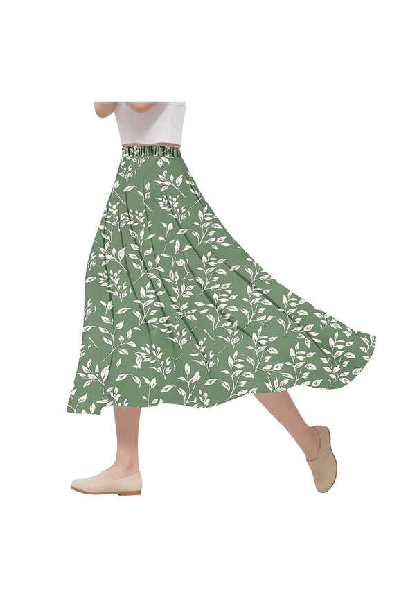 Womens Skirts Knee Length Elastic Waist Midi Skirts A Line Floral Short Skirts Elegant Bussiness Club Skirt