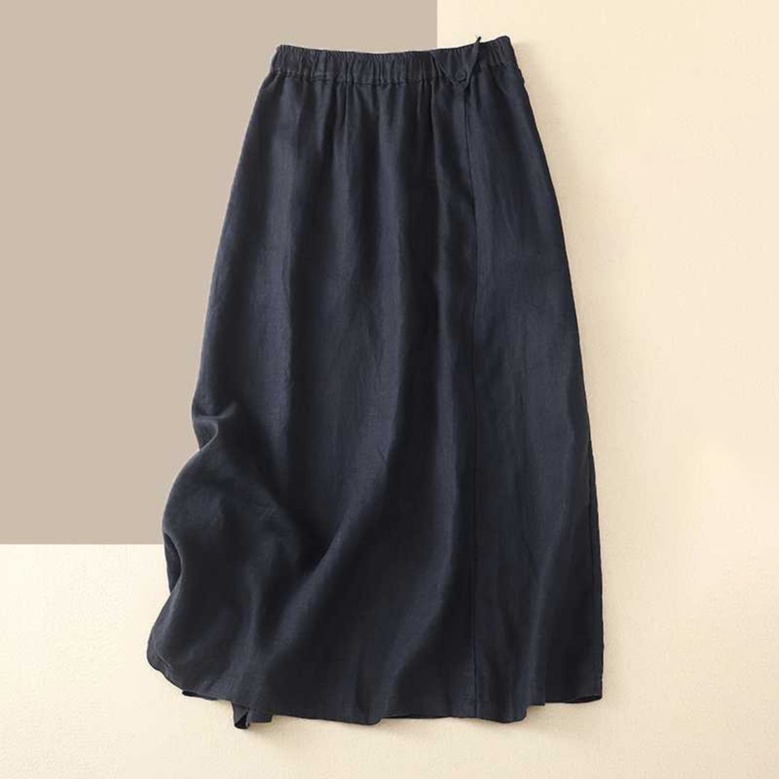 Cavosen Womens Skirts Knee Length Summer Midi Calf Length Skirts Pleated Summer Skirts High Waist Plain Pencil Skirts Dress Button Athletic Beachwear Casual Resortwear Blue 2XL