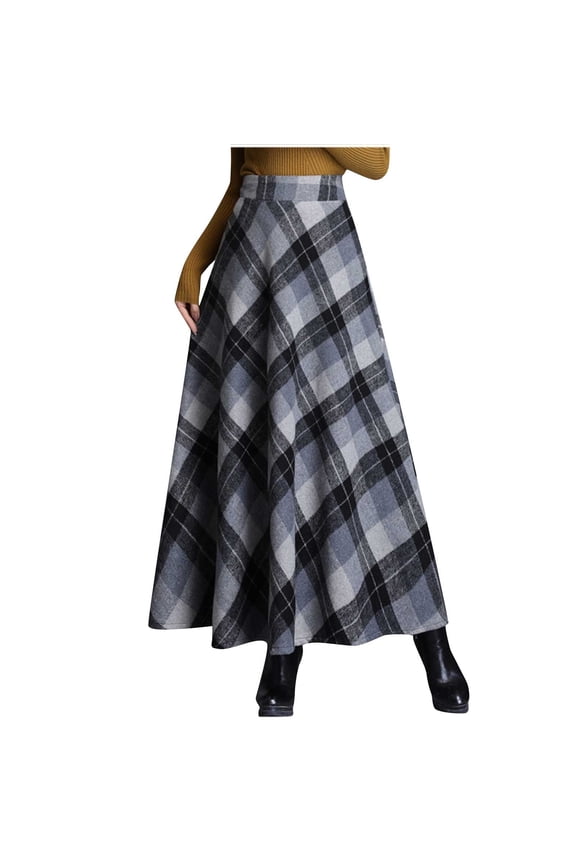 Womens Skirts Knee Length Summer Midi Calf Length Skirts Woolen Pencil Skirts High Waist Plaid Summer Skirts Vintage Retro Dress Athletic Beachwear Resortwear Gray XL