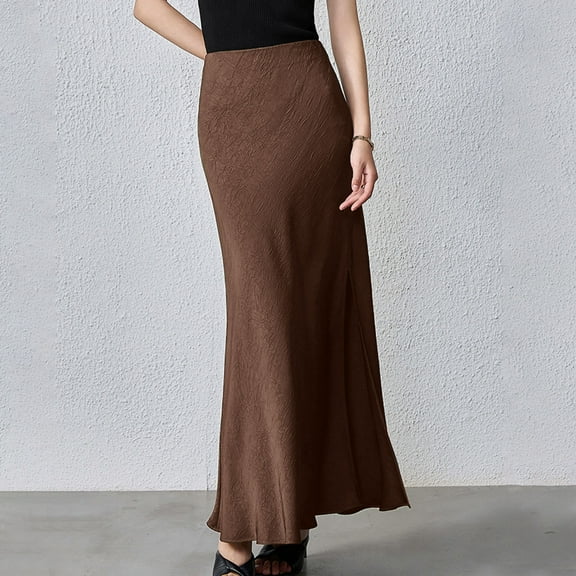 Cavosen Womens Skirts Maxi High Waisted Plain Pencil Skirts Casual Skirts Elegant Lightweight Flowy Fashion Ankle Length Skirts Long Skirts Work Loose Fall Winter Clothes Brown