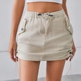 thumbnail image 1 of Cavosen Womens Skirts Mini Skort Jean Skirts Denim Side Drawstring Workwear Elastic Waist Solid Color Summer Skirts Dress Button with Pocket Athletic Beachwear Resortwear Brown M, 1 of 8
