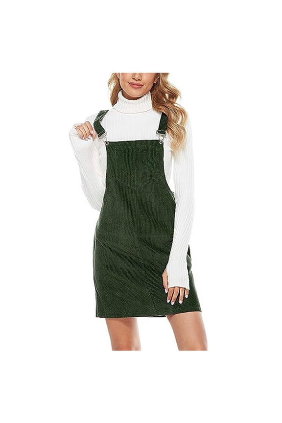 Womens Sleeveless Midi Dress Green Jumper Dress Fashion Zipper Buckle Adjustable Overall Dress Plain Casual Dress Square Neck Dress with Pocket Going Out Clothes XL