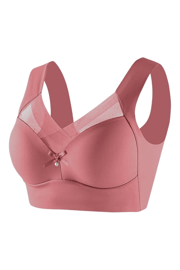 Womens Sports Bras Wireless Front Bow Lace Soft Bra Full Coverage Supportive Wide Strap Breathable Bra Solid Everyday Bra
