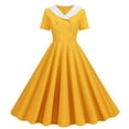 thumbnail image 1 of Cavosen Womens Summer Dresses Midi Yellow Short Sleeve 1950S Dress Vintage Retro Ruched Pleated A-Line Dresses Plain Casual Dress V-Neck Dress Trendy Dresses Workout Clothes L, 1 of 7