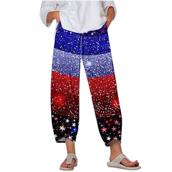 Cavosen Womens Sweatpants Wide Leg Fourth of July Loose Capri Lightweight Flowy Elastic Waist Cropped Trousers Summer Breathable Workout Pants Wine S
