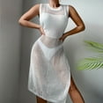 thumbnail image 1 of Cavosen Womens Swim Cover Ups Long Crochet Hollow Out Dress Bikinis Swimsuit Kaftan Sleeveless Round Neck Sheer Breathable Sunscreen Side Split Swimwear Kimono Solid Bathing Suit, 1 of 6