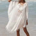 thumbnail image 1 of Cavosen Womens Swim Cover Ups Long Hollow Out Dress Bikinis Swimsuit Kaftan Tassel Hem Long Sleeve Crewneck Sheer Breathable Sunscreen Long Swimwear Kimono Solid Bathing Suit, 1 of 8