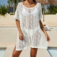 thumbnail image 1 of Cavosen Womens Swimsuit Cover up Crochet Hollow Out Dress Bikinis Kaftan Short Sleeve Boat Neck Sheer Flowy Breathable Sun Protection Side Split Swimwear Kimono Plain Bathing Suit, 1 of 8