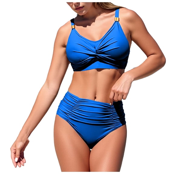 Cavosen Womens Swimsuits V Neck Two Piece High Waisted Bikini Solid Slimming Swimsuit Beach Holiday Swimwear