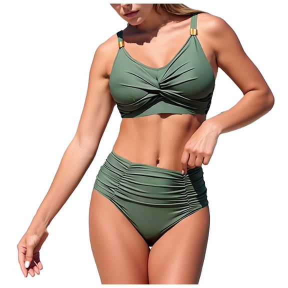 Cavosen Womens Swimsuits V Neck Two Piece High Waisted Bikini Solid Slimming Swimsuit Beach Holiday Swimwear