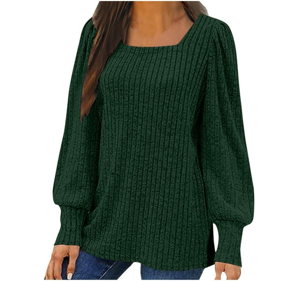 Cavosen Womens T Shirts Long Sleeve Puff Sleeve Pullover T-Shirts Tunic Crewneck Solid Soft Blouse Holiday Shirts Trendy Loose Tops Athletic Resort Tees Summer Clothes Green 2XL