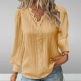 thumbnail image 1 of Cavosen Womens T Shirts Long Sleeve Pullover Tunic Shirts V-Neck Solid Color Blouse Dressy Flowy Loose Fit Tees Cuffed Patchwork Wave Textured Fabric Tops Trendy Yellow S, 1 of 5