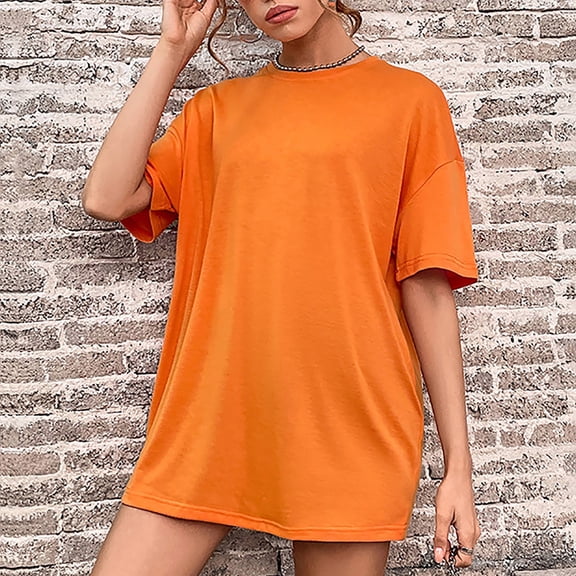 Cavosen Womens T Shirts Short Sleeve Summer Dressy Tops Pullover Tunic Crewneck Casual Loose Blouse Solid Fashion Tees Beach Resortwear Comfy Workout Flowy Shirts Orange M