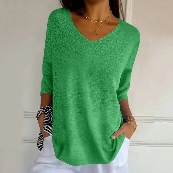 Cavosen Womens T Shirts V Neck Summer Half Sleeve Shirts Tunic Pullover Knitted Curved Hem Blouses Solid Color T Shirt Funny Plus Size Tops Stylish Loose Tees Going Out Green S