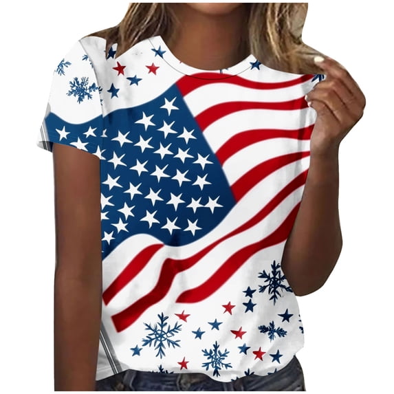 Cavosen Womens Tops Plus Size Short Sleeve Crew Neck Independence Day Patriotic Tee Red White and Blue Graphic Shirt Summer Loose Tops